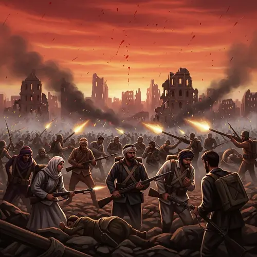 Historical War Scene Illustration | Diverse Soldiers in Chaos