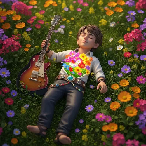 Musical Passion: Rock Musician in Blooming Field