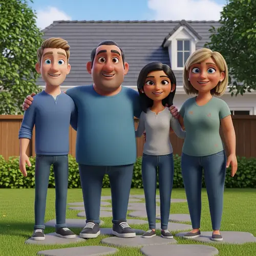 Happy Family Photo in 3D Animation Style - Brothers, Sisters & Mom