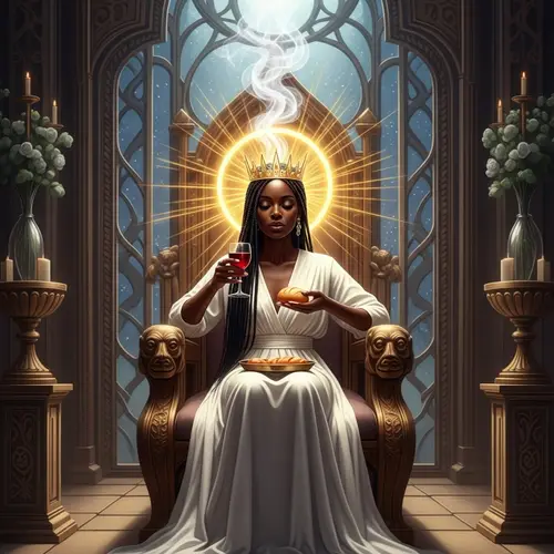 Divine Black Woman in Radiant Throne Room | Symbolic Communion