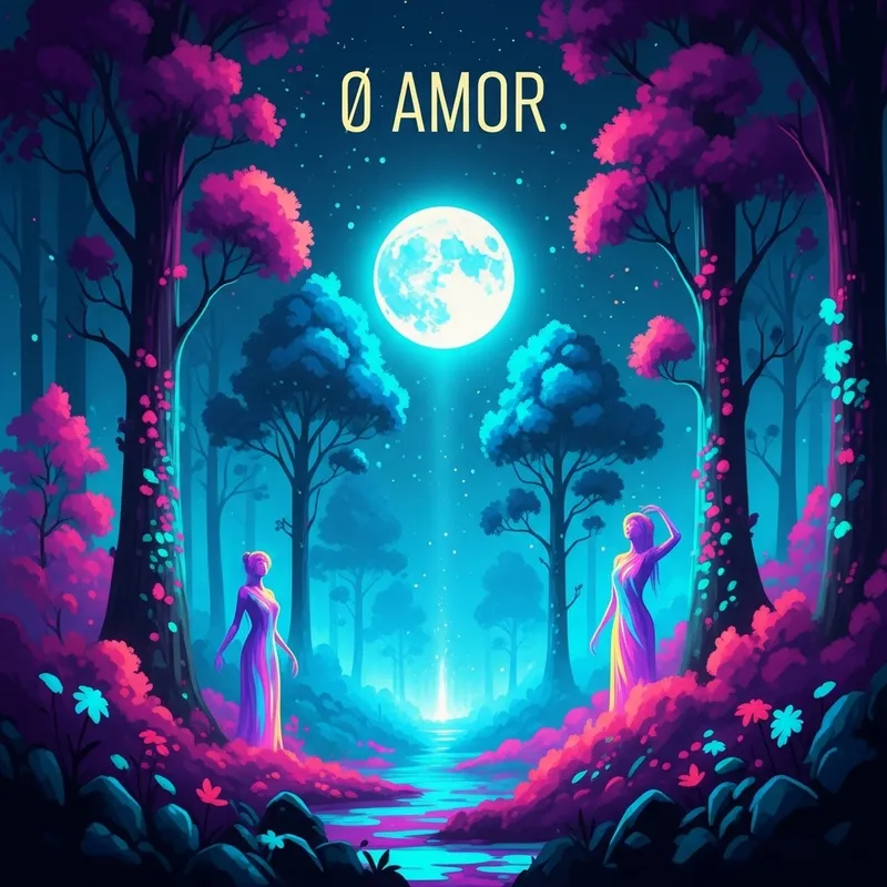 Mystical Forest Moon Glow for 0 Amor - Psychedelic Album Art