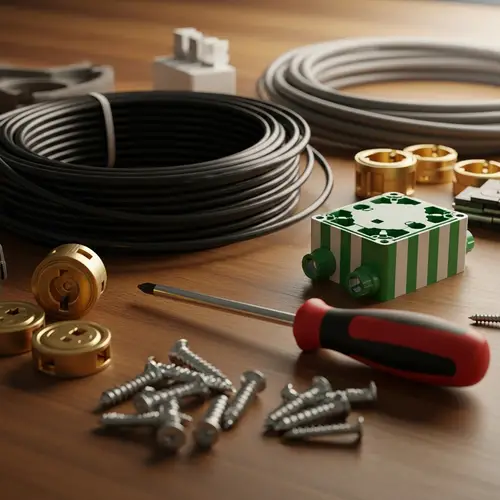 Electrical Materials Collection on Wooden Table