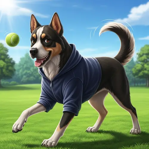 Playful Dog with Glossy Coat in Verdant Park