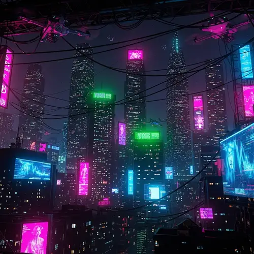 Digital Surveillance in a Cyberpunk Cityscape
