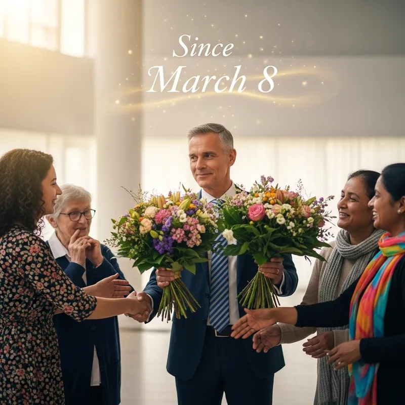 Vladimir Putin Congratulates Women on March 8 with Flowers