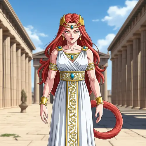 Saiyan Queen in Elegant Greek Gown | Exquisite Red-Haired Diadem Beauty