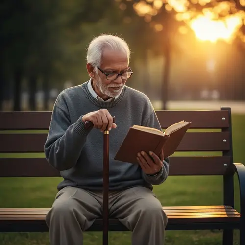 Elderly South-Asian Man Reading Book in Peaceful Park