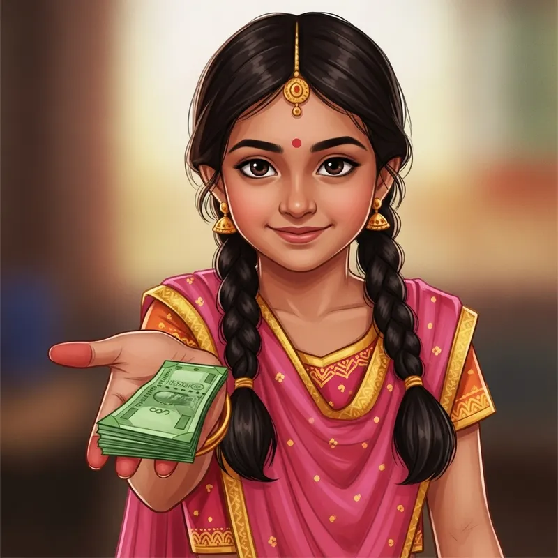 Indian Girl Giving Money - Generosity Symbol Indian Girl Giving Money - Generosity Symbol