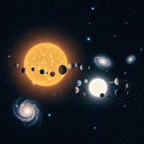 Cosmic Scene with Two Stars and Planets