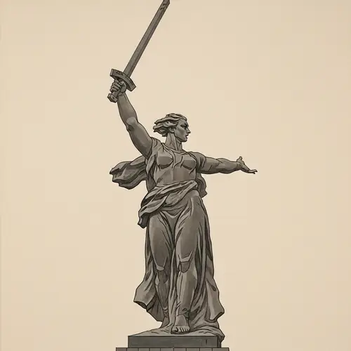Russian Statue 'Motherland' from Volgograd in Japanese Painting Style