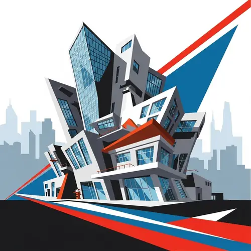 Deconstructivism Style in Architecture: Vector Illustration