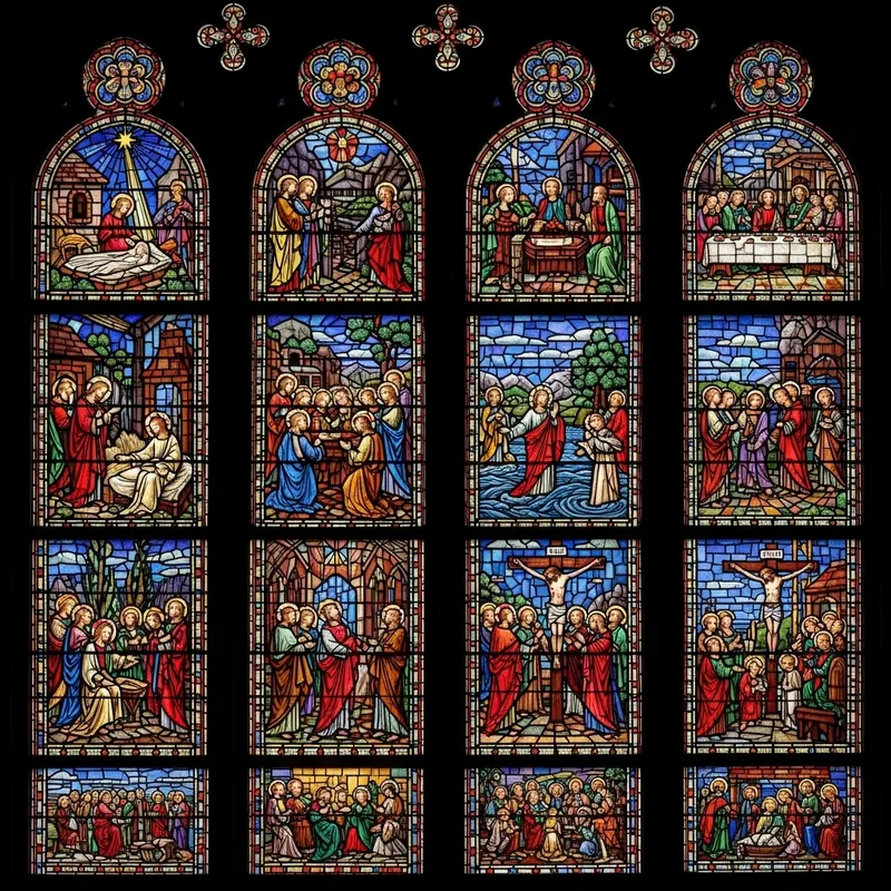 Life of Jesus Stained Glass Window Illustration
