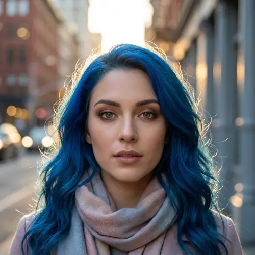 Vibrant Blue Hair Portrait in Urban Setting