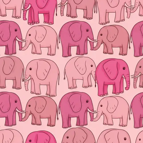 Whimsical Elephant Pattern in Various Shades of Pink