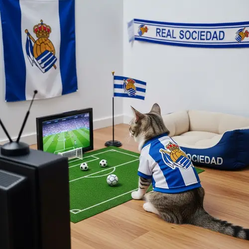 Real Sociedad Fan Cat Watching Football | Cute Pet Decor
