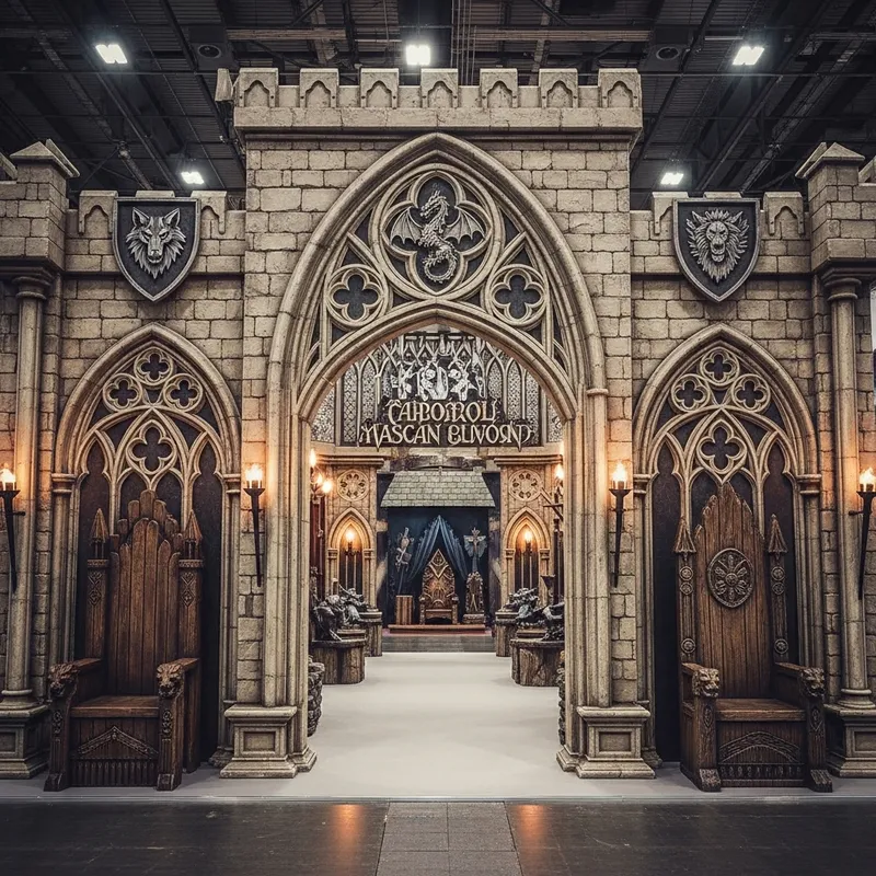 Game of Thrones Themed Booth Entrance with Gothic Arches Game of Thrones Themed Booth Entrance with Gothic Arches