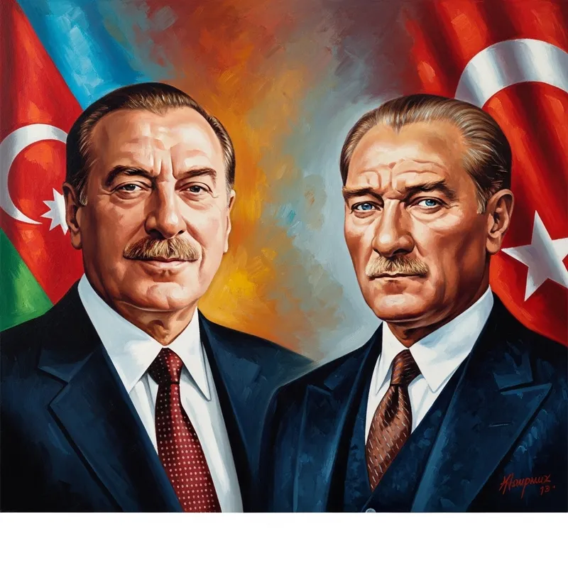 Heydar Aliyev and Ataturk Portrait: Charismatic Leaders in Realism Style