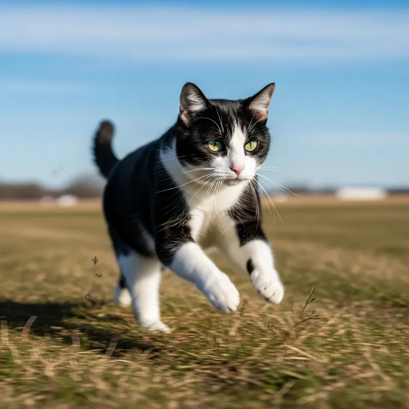 Energetic Black and White Cat Running