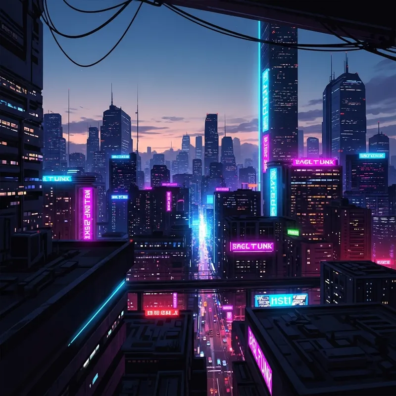 Neon Cyberpunk Cityscape - Vibrant Dusk Metropolis