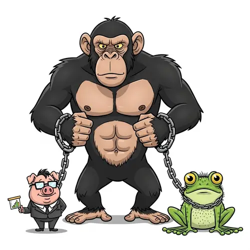 Strong Chimpanzee Dominates with Pig and Frog