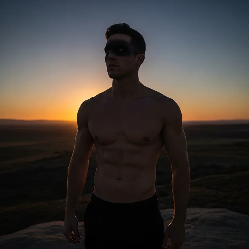 Muscular Man with Symmetrical Shadowy Features