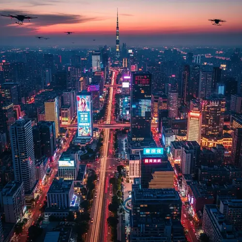 Futuristic Cityscape at Dusk: Vibrant Cyberpunk Aesthetic