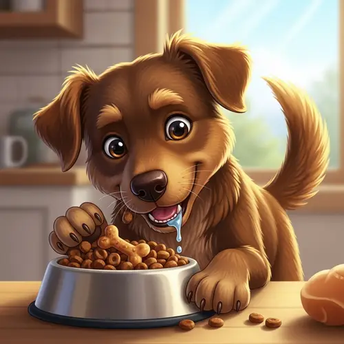 Lively Brown-Haired Dog Enjoying Nutritious Meal | Website Name