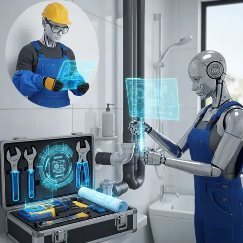 Futuristic Plumbing Scene with Robotic Plumber