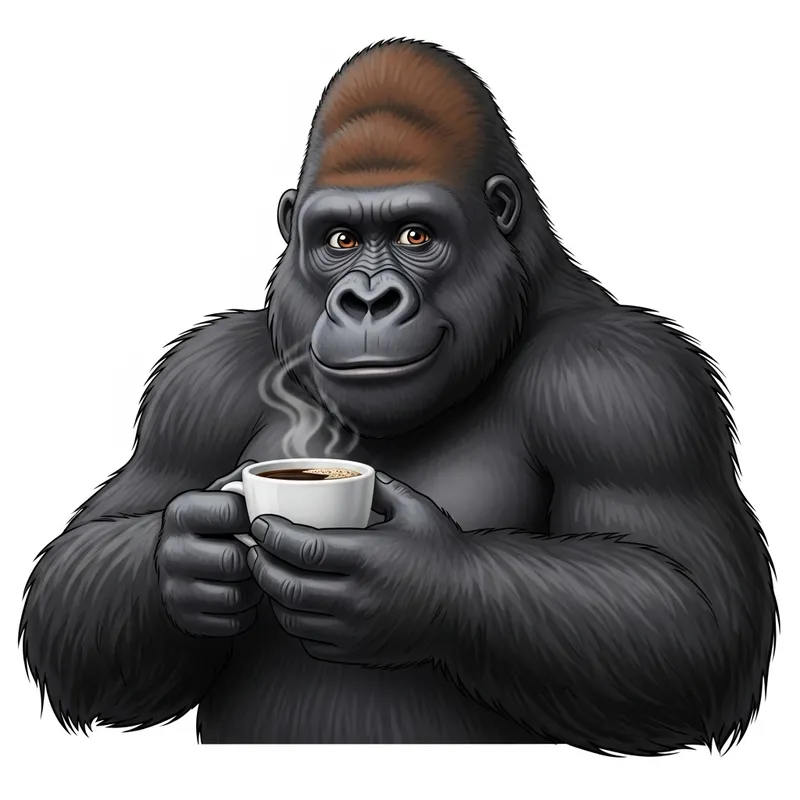 Joyful Gorilla with Fresh Coffee - Heartwarming Image