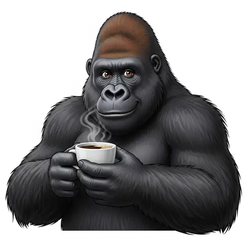 Smiling Gorilla Enjoying Fresh Coffee - Captivating Image