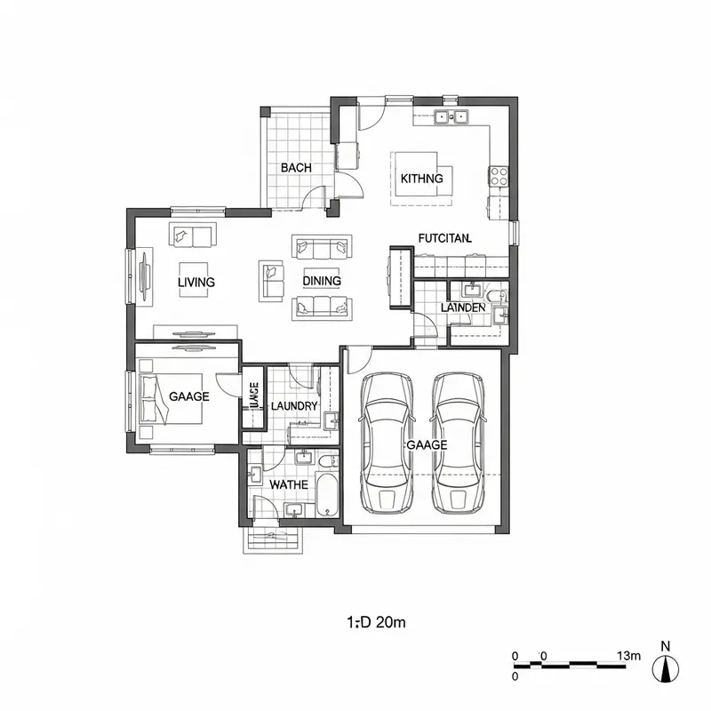 Architectural 2D Plan: First Floor House Design with Multiple Rooms