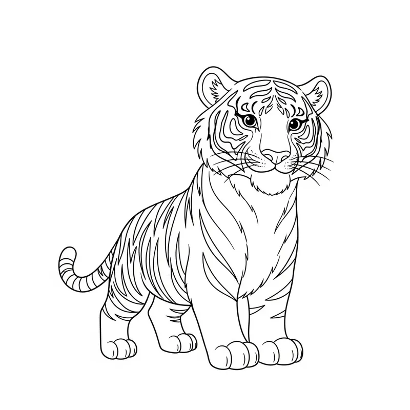 Adorable Tiger Coloring Page for Kids