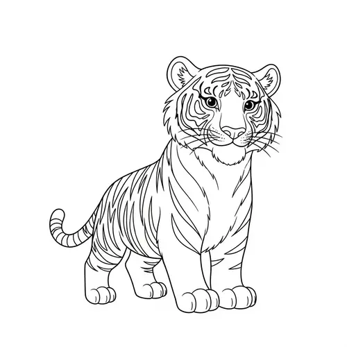 Cute Animated Tiger Coloring Page for Kids