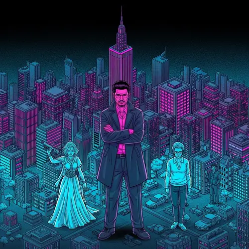 South Asian Mafia Man in Neon-Lit Cityscape | Futuristic Isometric Art