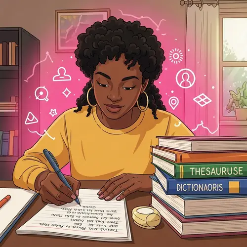 Creative Writing by Energetic African American Woman in Home Study Room