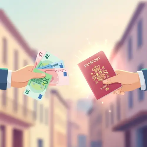Euros Exchange for Spanish Passport - Bright Illustration