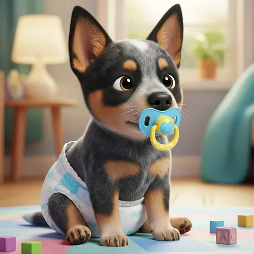 Adorable One-Month-Old Cartoon Australian Cattle Dog in Diapers