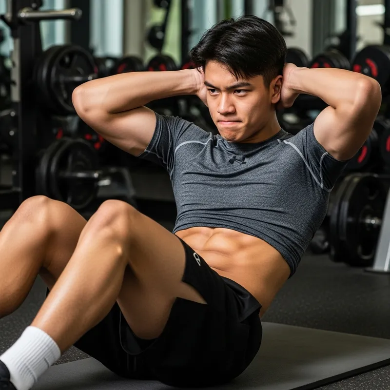 Physically Fit Asian Teenage Boy with Eight-Pack Abs Physically Fit Asian Teenage Boy with Eight-Pack Abs