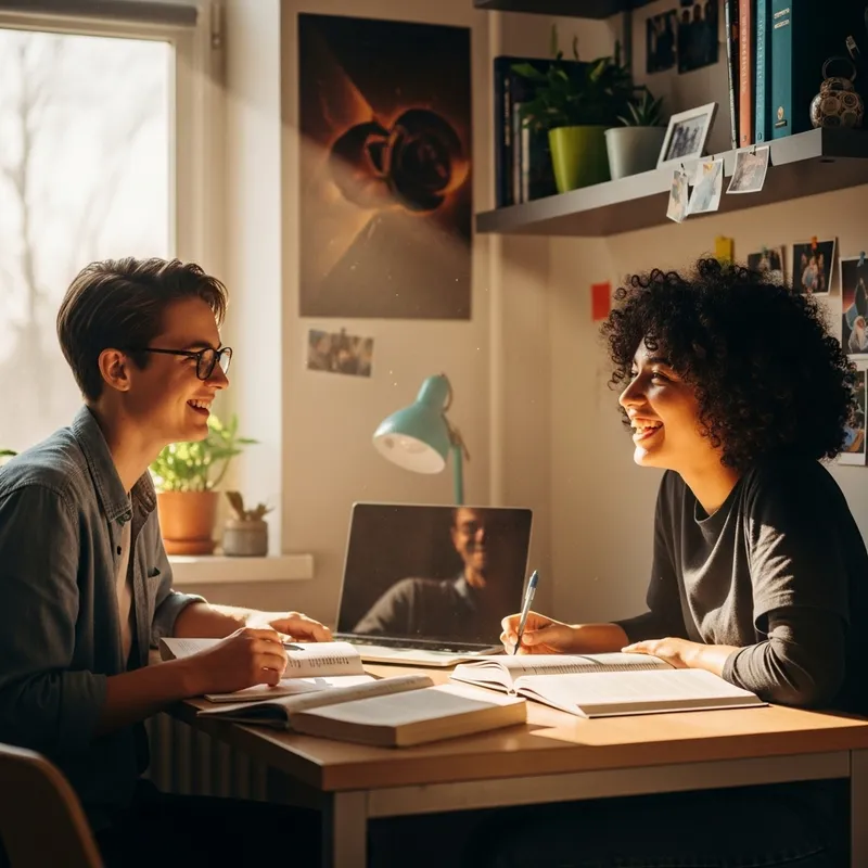 Jovial Interaction in Dormitory: Short Hair vs Curly Hair