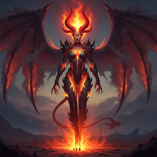 Fiery Demoness - Powerful Entity with Flaming Skin