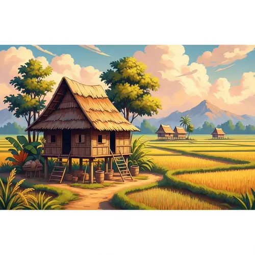 Explore Vibrant Bahay Kubo Amidst Rice Fields
