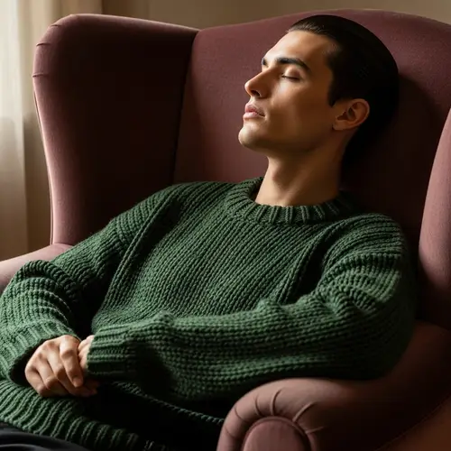 Comfortable Man in Knitted Sweater | Cozy Armchair Resting