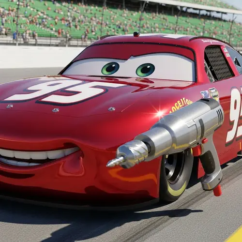 Red Race Car with Expressive Eyes and Number 95