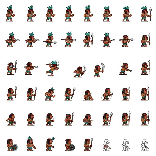 Indigenous Brazilian Sprite Sheet in Cartoon Style | Pixel Art