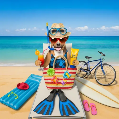 Carefree Dog on Beach Vacation: Summer Selfie with Stylish Gear