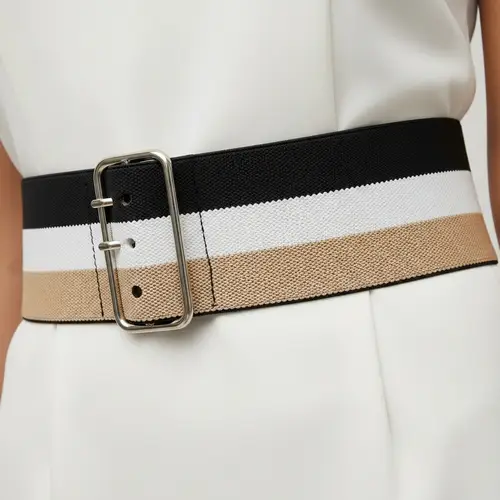 Stylish Black, Beige, and White Waist Belt - Trendy Fashion Accessory