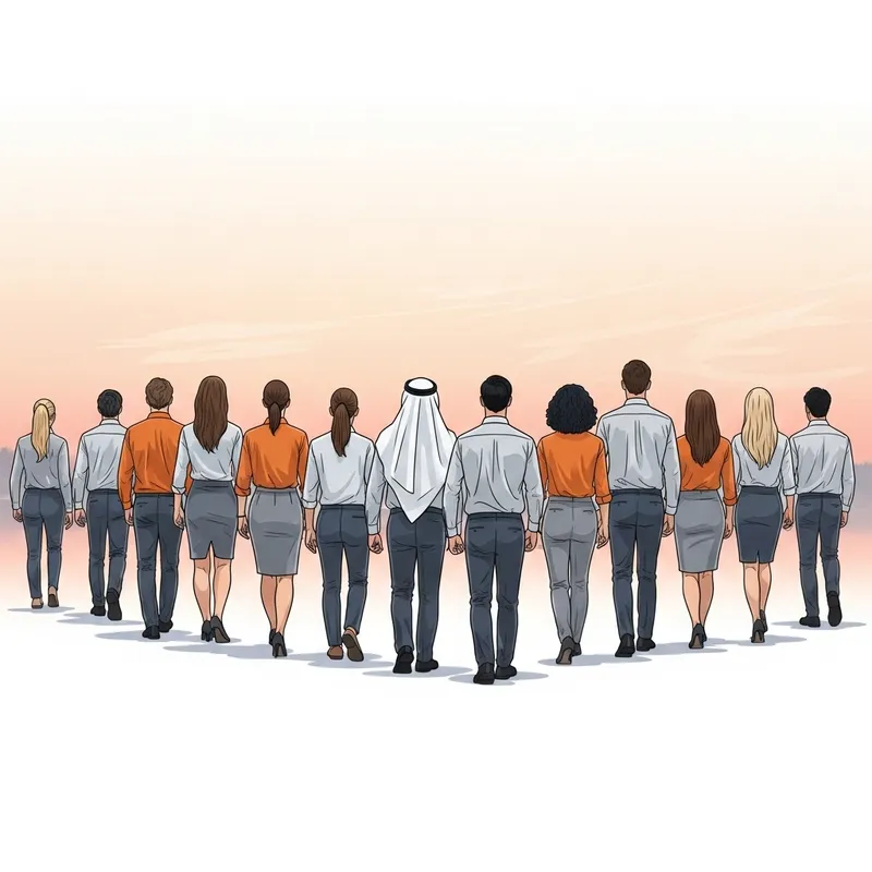 Diverse Group of Multicultural Bankers in Orange & Grey Attire Diverse Group of Multicultural Bankers in Orange & Grey Attire