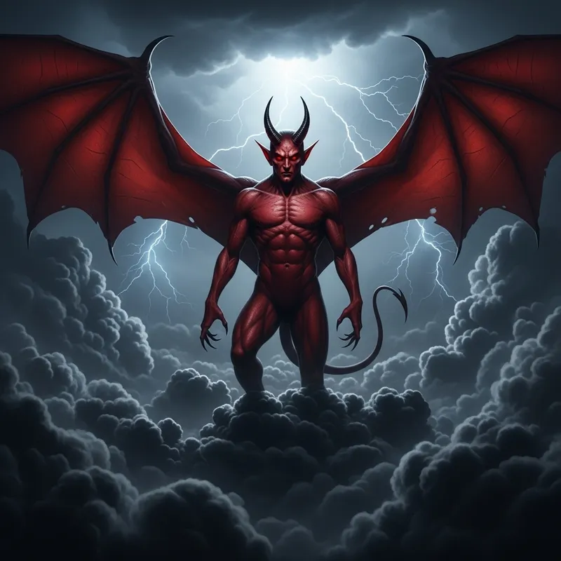 Dark Devil with Red Eyes on Dark Clouds
