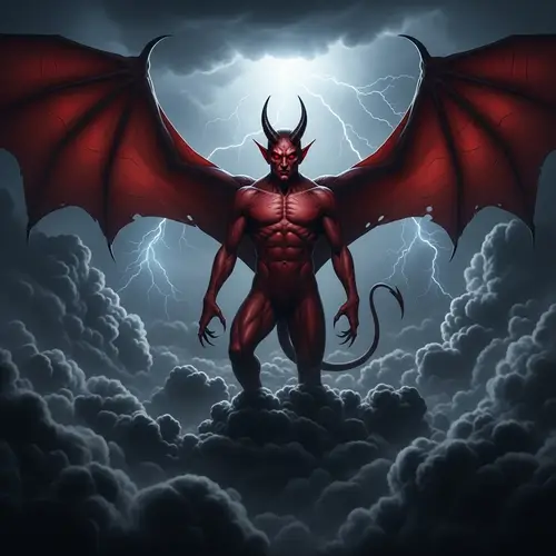 Dark Devil with Red Eyes on Clouds