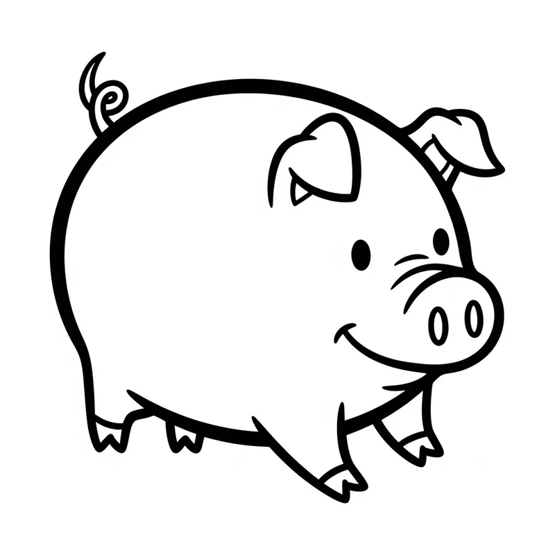 Playful Pig Coloring Page for Kids | Simple Cartoon Drawing